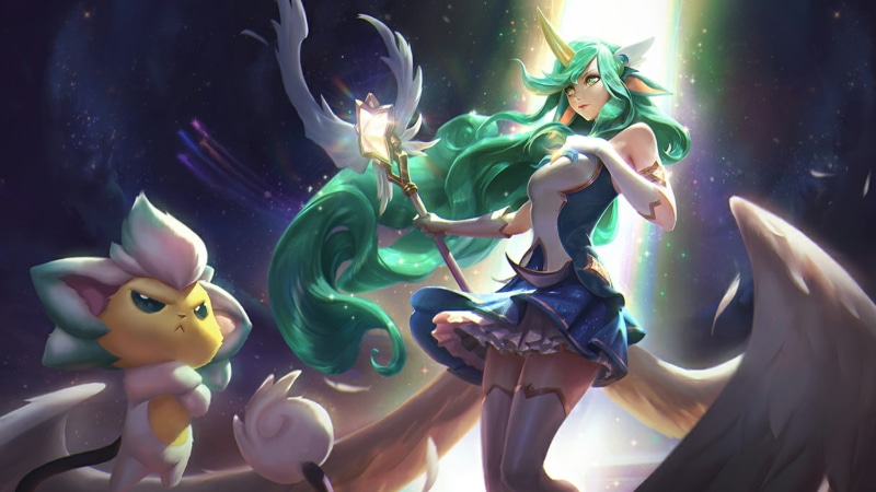 1080P, staff  League of Legends  Soraka (League of Legends)  stars  Summoners Rift  Star Guardian  Soraka  shooting stars  anime