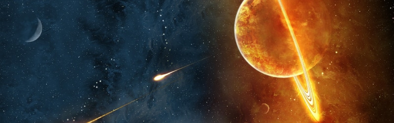 comet, air vehicle, space, citrus fruit, astronomy, sky, flame, orange color, no people, space exploration, single object, saturn, multiple display
