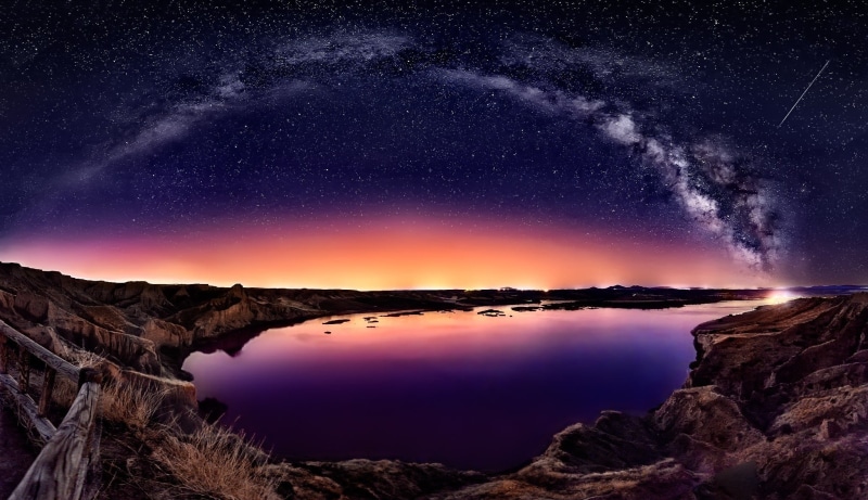 1080P, beauty in nature, tranquility, space, star, galaxy, fence, water, reflection, Milky Way, bay, coast, space and astronomy, lake, star - space, landscape