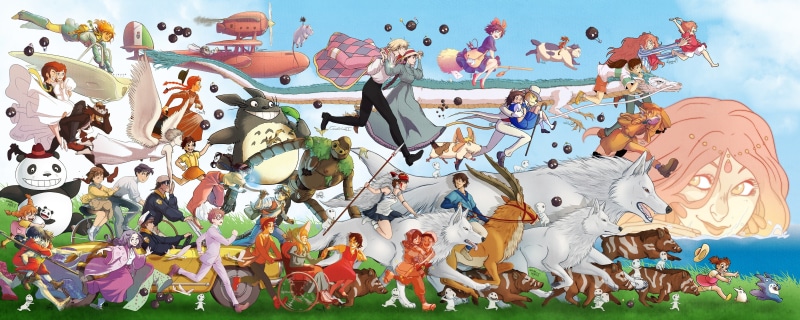 celebration, decoration, Castle In The Sky, female likeness, large group of people, Ponyo, mammal, Princess Mononoke, Hayao Miyazaki, male likeness, Studio Ghibli