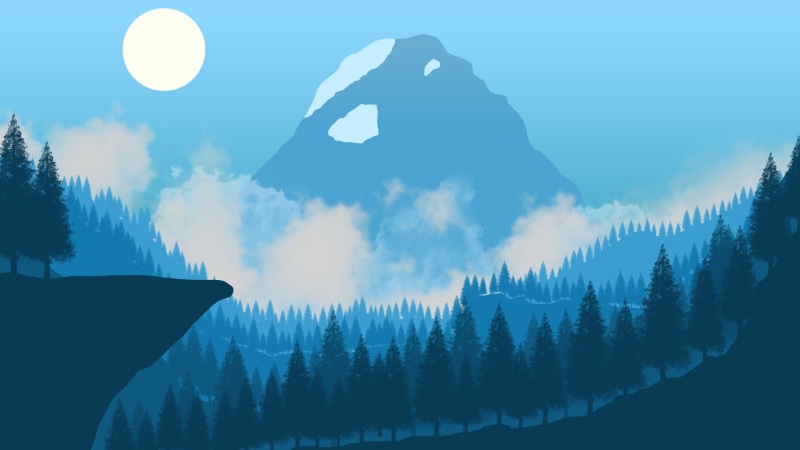 Flatdesign, cyan, clouds, forest, 2D, 1080P, landscape, digital art, minimalism
