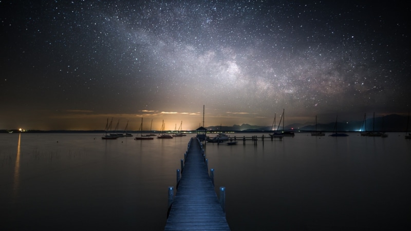 evening, night sky, water, starry sky, starry night, horizon, 1080P, dock, pier, phenomenon, stars, night, lake, sky, milky way, darkness