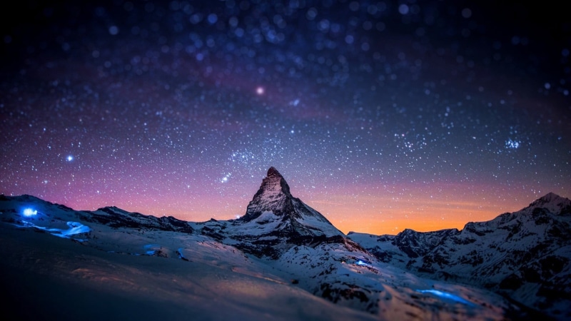 sunrise, mountain range, sunset, horizon, sky, mountains, 1080P, environment, stars, alps, no people, galaxy, blurred, space, star - space, nature, nebula