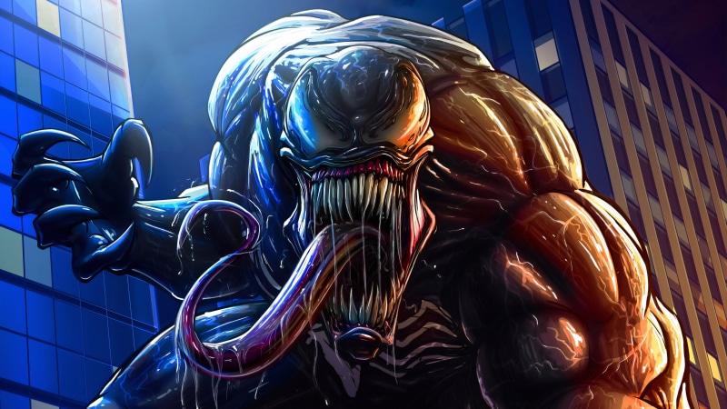 illustration, architecture, city, Venom, comics, drawing, digital painting, Marvel Cinematic Universe, 4K, Eddie, antiheroes, fan art, artwork, fictional