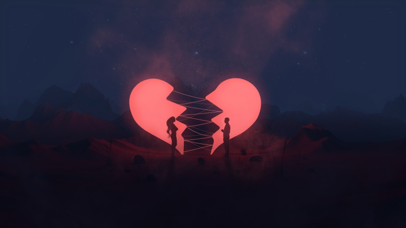 landscape, people, illustration, night, broken, lights, men, concept art, artwork, desert, environment, 4K, couple, mountains, fantasy art, dark, pink