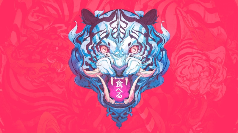 demon, Ukiyo-e, drawing, tiger, 2K, red, creature, digital art, Japanese Art, sketches, illustration, Japan, artwork, Chun Lo, samurai