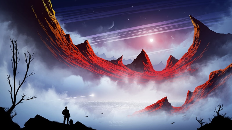 mountains, landscape, Kvacm, artwork, digital art, men, 1080P