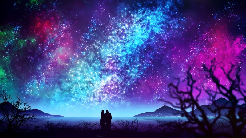 the sky, night, 1080P, nature, water, pair, by kvacm