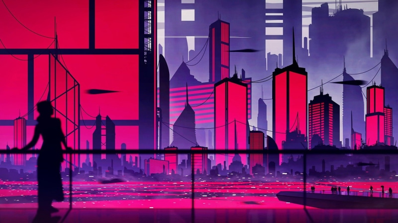 illustration, Cityscape, 1080P, sunset, Kvacm, digital art, Futuristic City, artwork