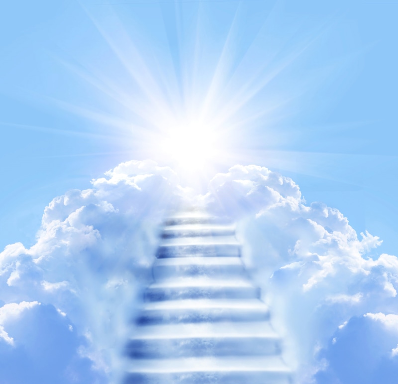 idyllic, outdoors, opportunity, lens flare, sunbeam, white color, digital composite, ladder, the way forward, rays, blue, sun, brightly lit, light at the end of the tunnel