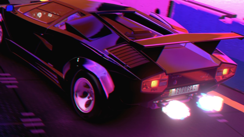 Futuresynth, Lamborghini Countach, 1080P, Neon, Fire, TSTARSA, New Retro Wave, 80s, Retrouve, Synthwave, Retrowave, Outrun, Lamborghini, Sintav, Music