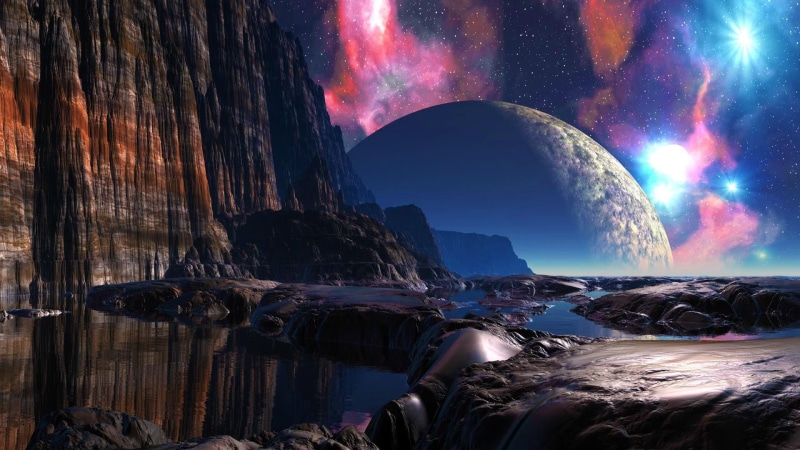 tranquility, stars, mountain, outdoors, outer space, 1080P, digital composite, tranquil scene, scenics - nature, landscape, environment, natural arch