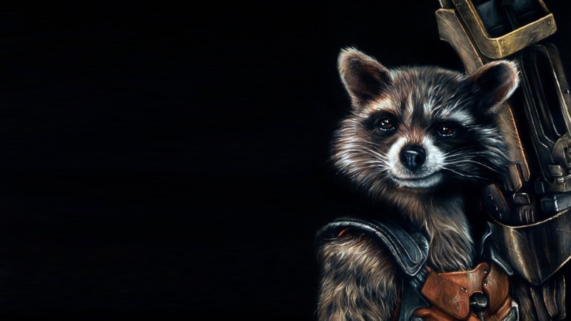black background, mammal, whisker, rocket, artwork, galaxy, animal hair, movies, animal wildlife, domestic, comics, Guardians of the Galaxy