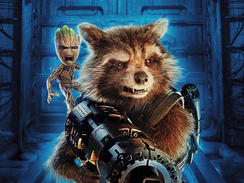 Groot, Marvel Comics, Rocket Raccoon, no people, day, Movie, blue, pets, one animal, dog, domestic, rocket, Guardians of the Galaxy Vol. 2, canine, close-up
