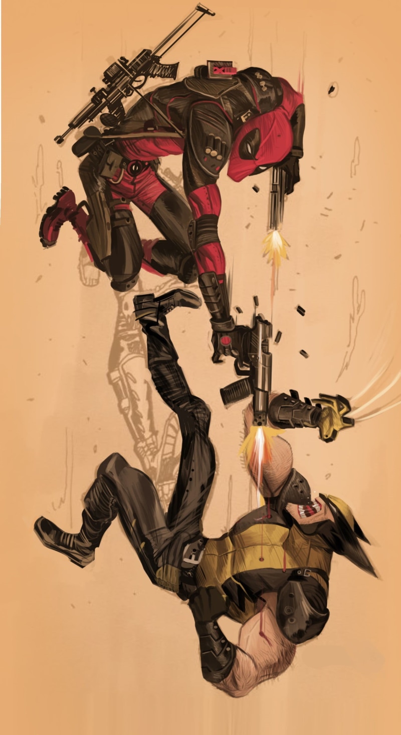 Deadpool, indoors, weapon, mid-air, adult, helmet, full length, clip Art, studio shot, sport, jumping, vector, computer Graphic, males, clothing, gun, men