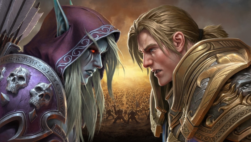 Warcraft, Sylvanas Windrunner, digital art, long hair, white hair, red eyes, 720P, elven, artwork, video games, World of Warcraft, blonde, Anduin Wrynn