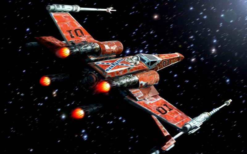 Rebel Alliance, plane, mode of transportation, snowing, Confederate flag, art and craft, illuminated, metal, jet, bicycle, communication, night, outdoors