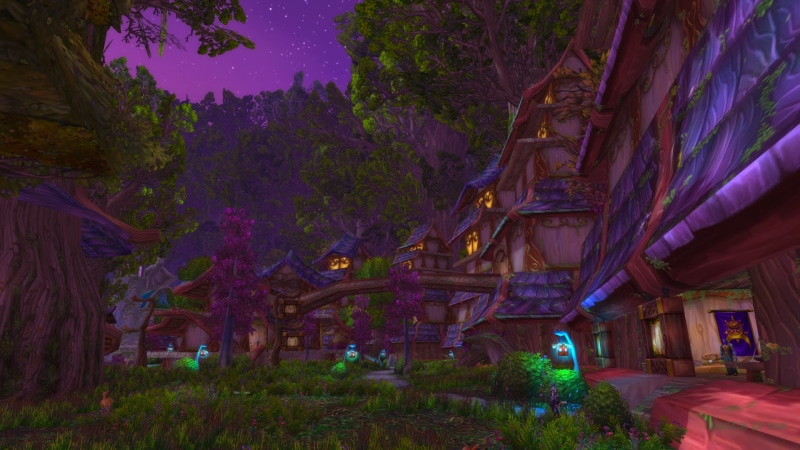 World of Warcraft, Night Elves, Darnassus, Teldrassil, screen shot, forest, 1080P, night