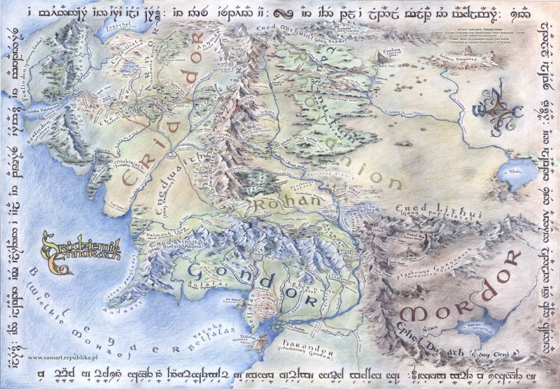 Mordor, John Ronald Reuel Tolkien, no People, representation, backgrounds, old, map of middle earth, studio shot, Moria, 2K, Arda, color Image, paper currency