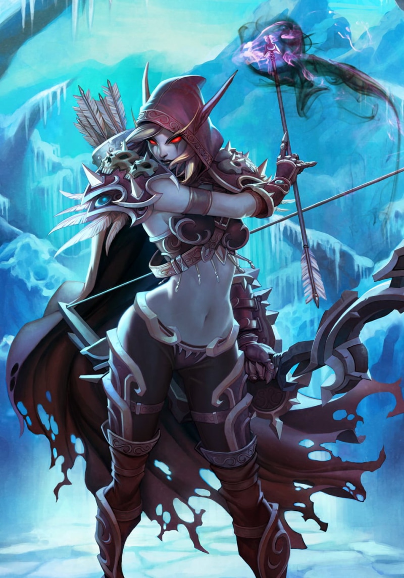 archer, standing, sea, illustration, red eyes, pointed ears, video games, Sylvanas Windrunner, belly, Warcraft, performance, creativity, representation
