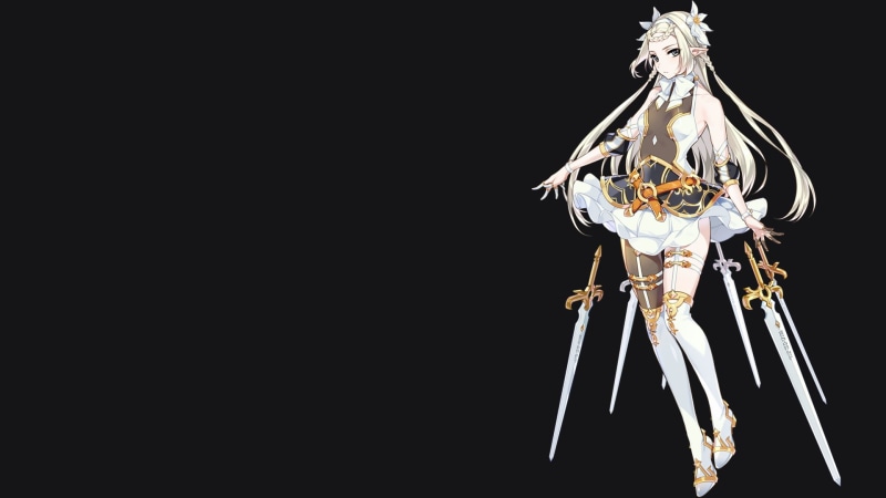 video games, elven, Epic Seven, fantasy girl, long hair, pointed ears, women, digital art, knee-high boots, anime girls, anime, thighs, blonde, thigh-highs