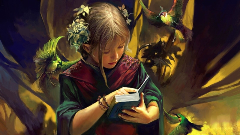 technology, Fantasy, looking, flower, plant, Child, wireless technology, leisure activity, flowering plant, girls, nature, reading, childhood, hair, Elf