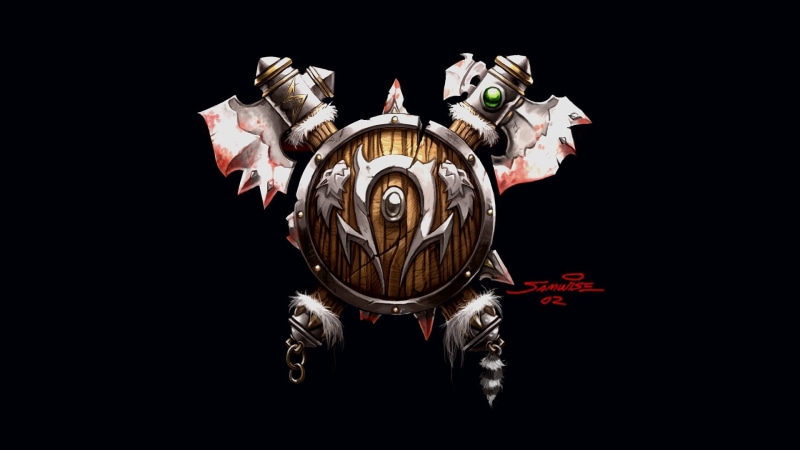 indoors, human body part, copy space, World of Warcraft, time, horde, metal, creativity, logo, silver colored, motion, PC gaming, futuristic, video games