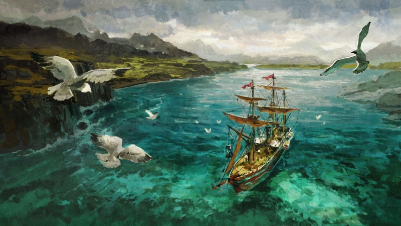 artwork, water, ship, birds, concept art, 1080P, sailing ship, Anno 1800