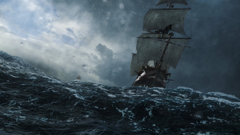 accidents and disasters, ship, adventure, fog, Black Sails, human body part, sailboat, nature, 2K, day, boat, water, sky, one person, wet, sea, transportation
