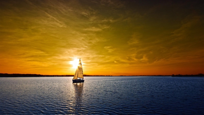 sail, sailing, ship, boat, 1080P, sunset, sea, sailing ship