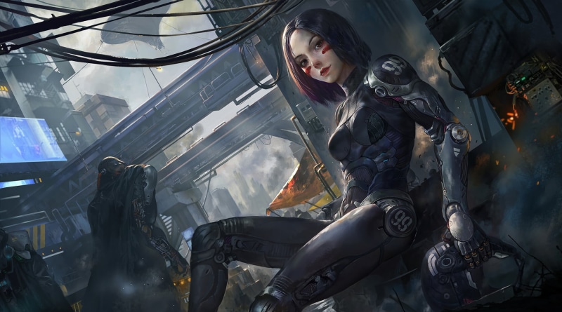 cyborg, city, women, Robots, Alita: Battle Angel, GUNNM, Alita, cyberpunk, fan art, artwork, 1080P, anime girls, digital art, Battle Angel Alita