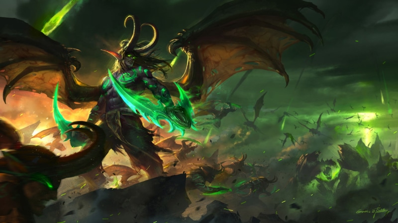 artwork, plant part, flowing, marine, plant, motion, leaf, night, Warcraft, World of Warcraft, Illidan, 1080P, close-up, outdoors, Illidan Stomrage (Warcraft)