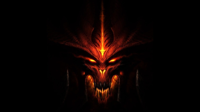 sign, anger, demon - fictional character, fire, indoors, 1080P, Diablo, Diablo III, Diablo 2, fear, eyes, communication, black background, Blizzard Entertainment