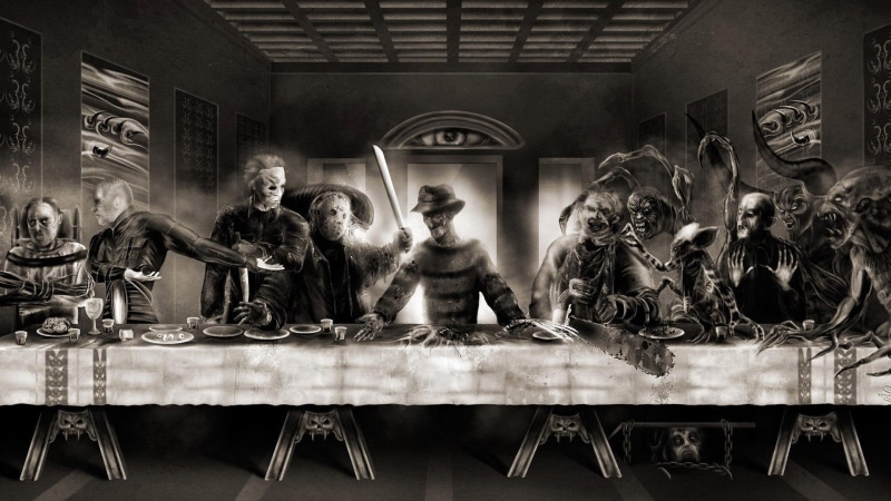 1920x1080, hannibal lecter, freddie krueger, last, alien, themed, digital art, werewolf, gremlin, horror, 1080P, last supper, supper