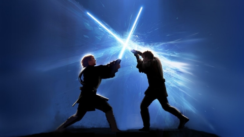 aggression, males, men, light - natural phenomenon, star, low angle view, 1080P, night, Star Wars, blue, two people, nightlife, outdoors, Star Wars: Episode III - The Revenge of the Sith