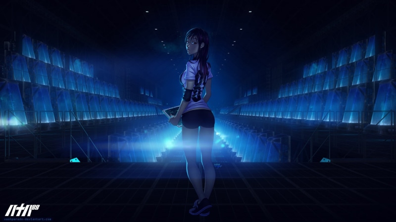 sport, original characters, dark, casual clothing, illustration, futuristic, laser, anime girls, looking back, standing, 1080P, teenage Girls, urban Scene