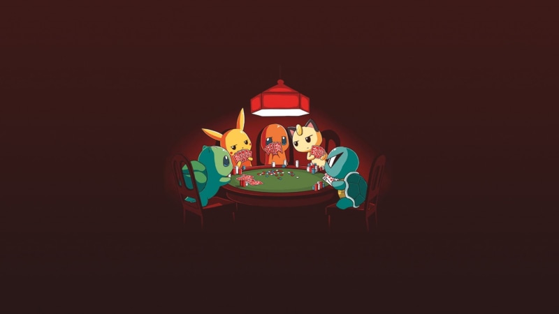 Pikachu, Bulbasaur, Meowth, adult, two people, sitting, friendship, lighting equipment, 1080P, childhood, people, arts culture and entertainment, poker