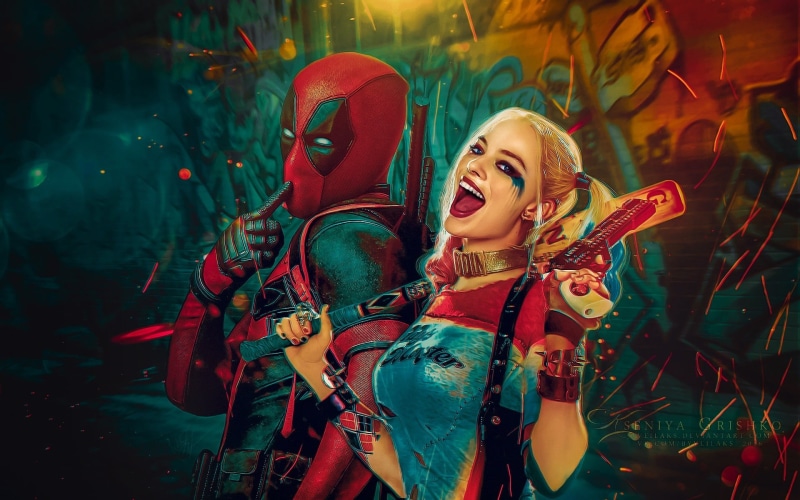 Deadpool, one person, mouth open, arts culture and entertainment, portrait, emotion, lifestyles, cheerful, 1080P, happiness, fun, Margot Robbie, holding