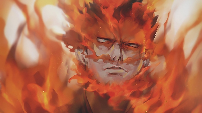 orange color, plant, Boku no Hero Academia, portrait, day, flower, floral pattern, flowering plant, selective focus, softness, Fire, plant part, one person