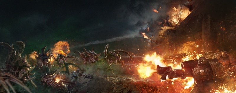 Warhammer 40K, land, flame, video, wood - material, war, Warhammer 40,000, Warhammer, night, fire - natural phenomenon, outdoors, no people, alien, communication