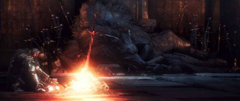 Warrior, 1080P, Knight, Dark Souls, Wolf, Bonfire, Sword, Dark Souls III