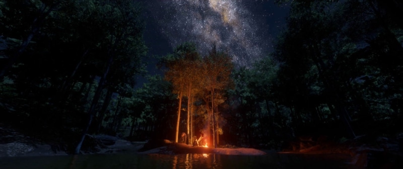 heat - temperature, motion, fire, Red Dead Redemption 2, way, flame, in-game, bonfire, Rockstar Games, land, milky, star trails, stars, beauty in nature