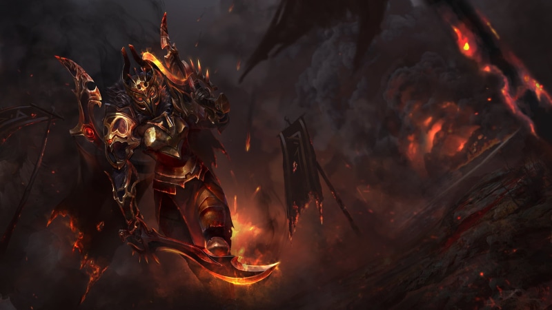 no people, fire, fire - natural phenomenon, Dota 2, Legion Commander, fantasy art, burning, heat - temperature, warrior, outdoors, sky, 1080P, night, sword