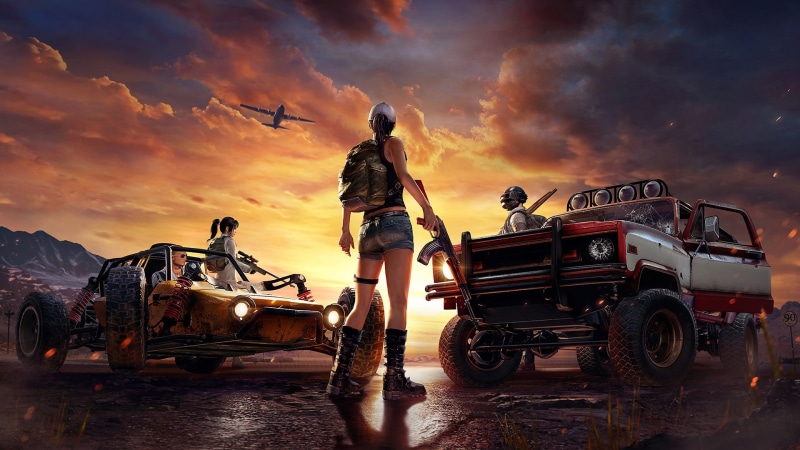 emergency services occupation, 2018 games, artwork, sky, cloud - sky, land vehicle, mode of transportation, sunset, nature, artist, pubg, full length, artstation
