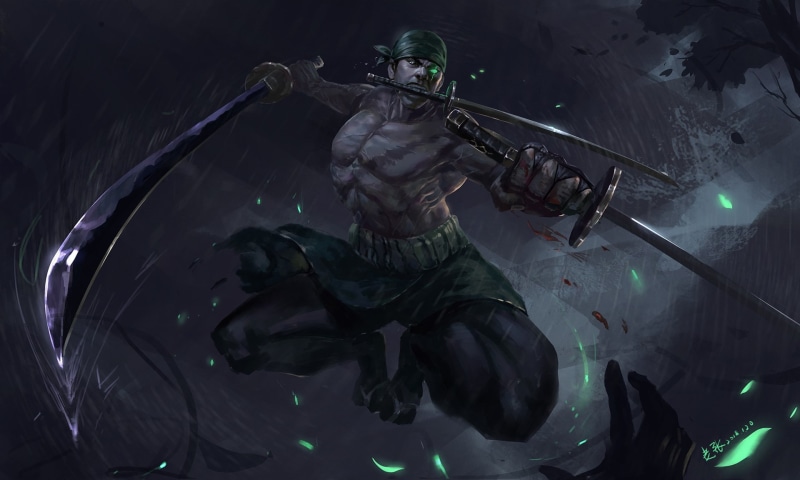 occupation, men, Anime, clothing, weapon, waist up, roronoa zoro, real people, helmet, security, safety, swords, 1080P, night, military, indoors, headwear