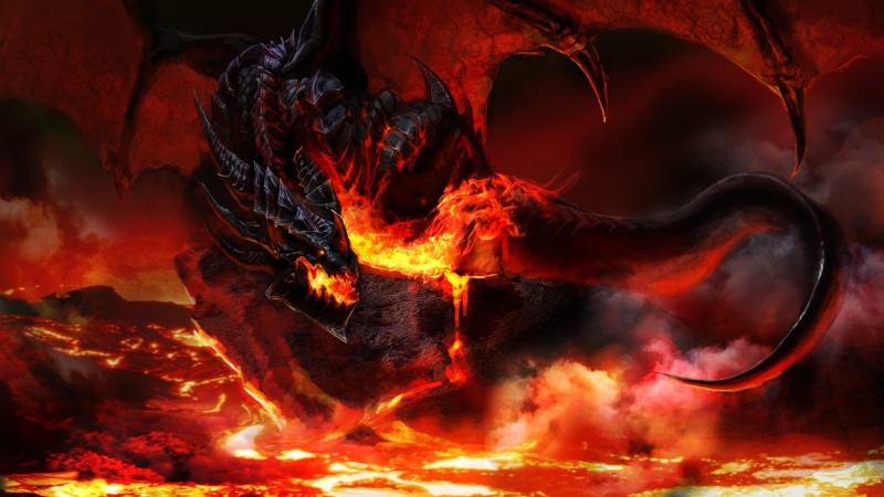 Deathwing, dragon, illustration, power in nature, black, Dragon Wings, red, fire, 1080P, no people, environment, fantasy art, power, sign, burning, nature