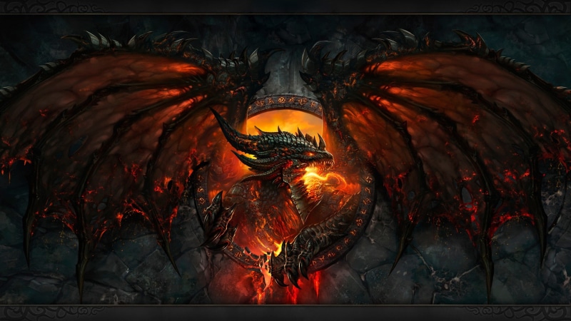 Blizzard Entertainment, 1080P, wings, video games, Deathwing, teeth, World of Warcraft, World of Warcraft: Cataclysm, fantasy art, dragon, fire, Dragon Wings