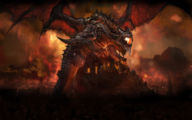 cloud - sky, warning sign, Deathwing, low angle view, warcraft, sign, Hearthstone: Heroes of Warcraft, illuminated, fire - natural phenomenon