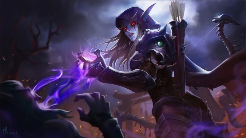 drawing, World of Warcraft, video game characters, red eyes, Sylvanas Windrunner, bow and arrow, elves, digital art, arrows, video games, long hair, bow