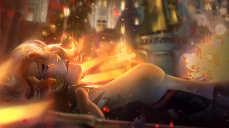 flame, artwork, Overwatch, crying, lifestyles, character, outdoors, smoke - Physical Structure, female, night, tight clothing, digital art, car, fire - Natural Phenomenon